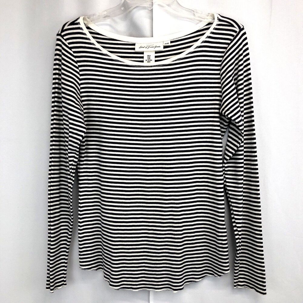 H&M L.O.G.G Womens Medium Gray White Striped Stretch Top M